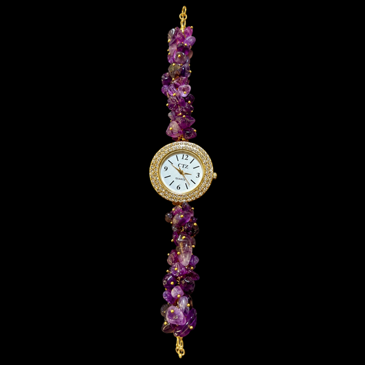 Natural Amethyst Crystal Watch A Handcrafted Gemstone Timepiece.