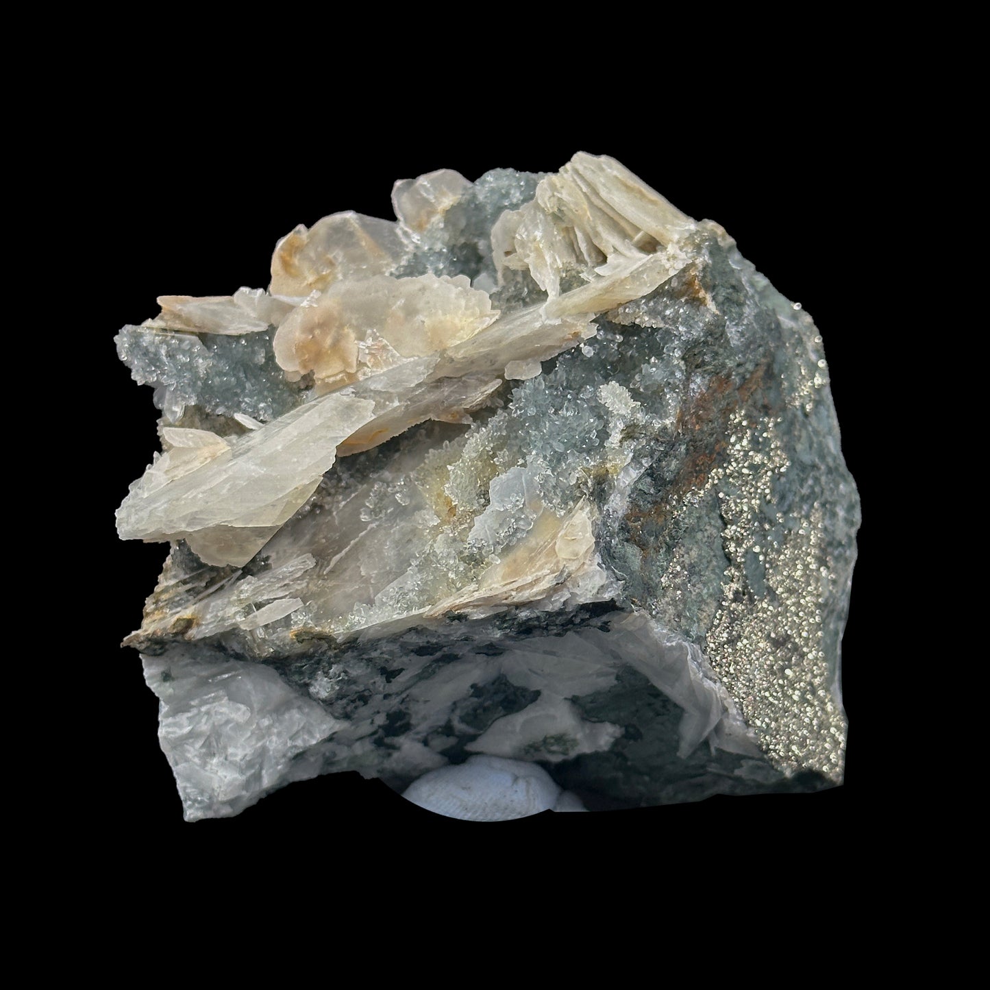 Rare Calcite with Pyrite And mm Quartz (UV Reactive) Natural Mineral Specimen. G #0399