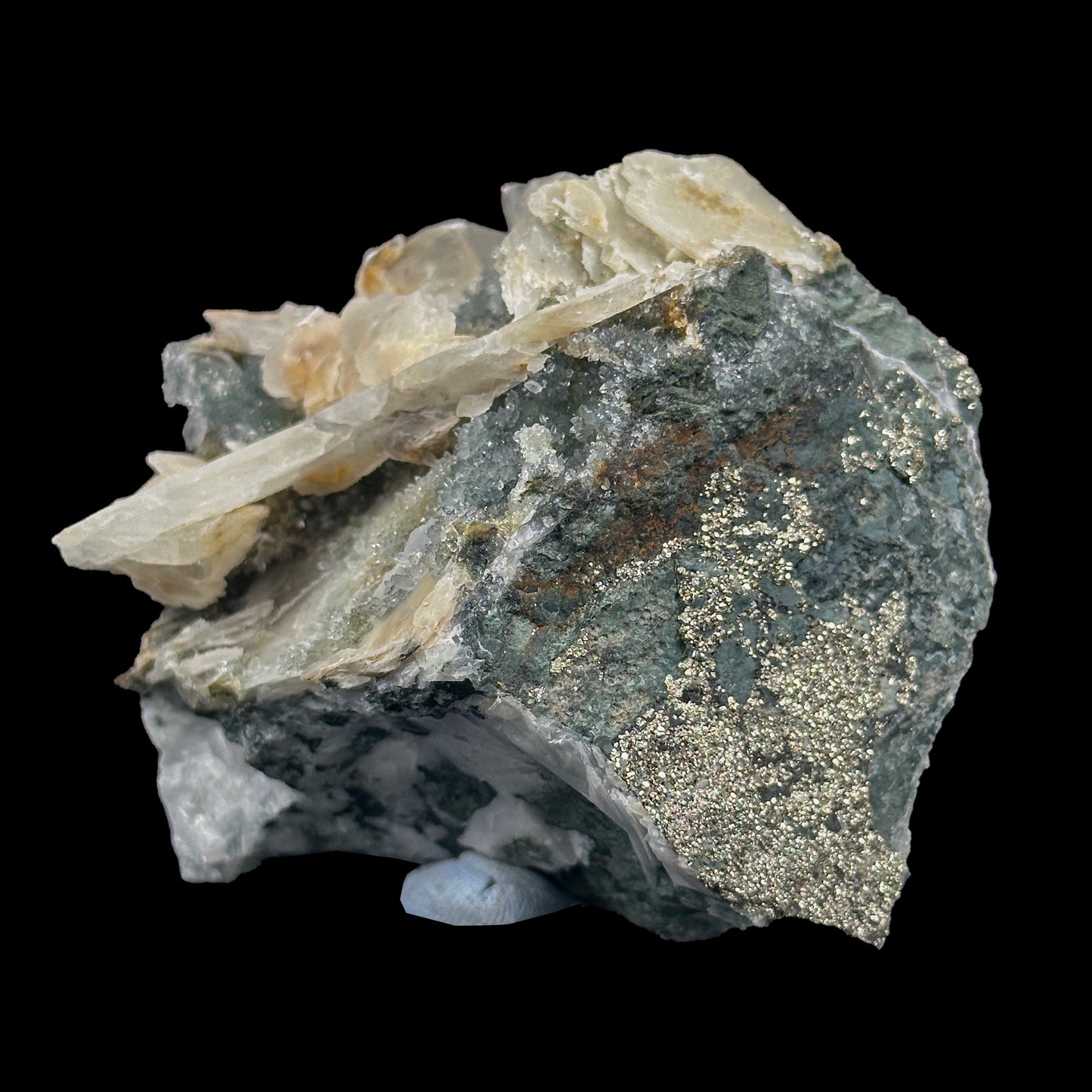 Rare Calcite with Pyrite And mm Quartz (UV Reactive) Natural Mineral Specimen. G #0399