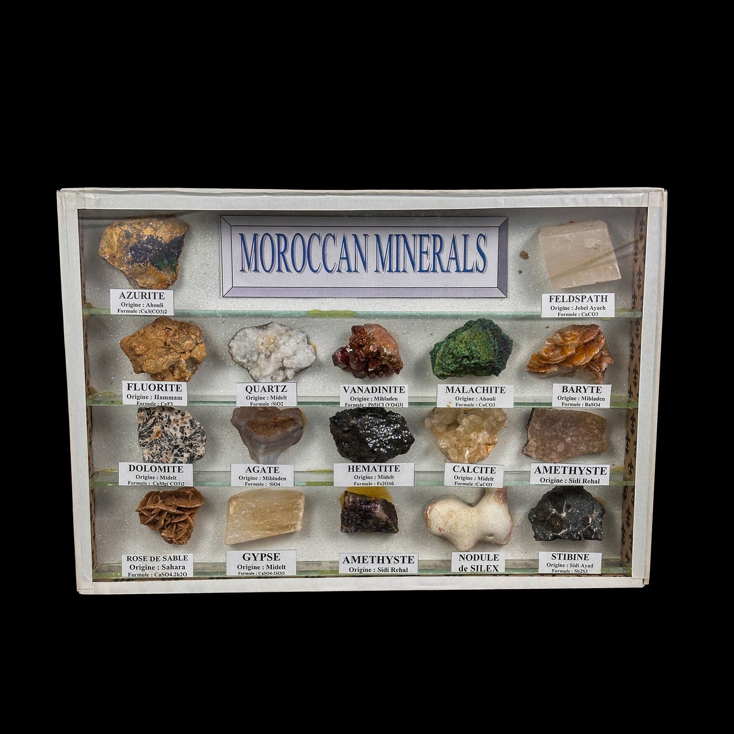 17-Piece Authentic Moroccan Mineral Collection Display – Rare Natural Crystal & Mineral Specimen Set. G #0482