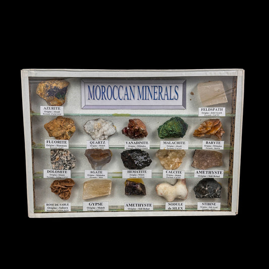 17-Piece Authentic Moroccan Mineral Collection Display – Rare Natural Crystal & Mineral Specimen Set. G #0482