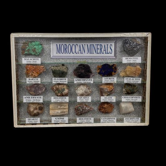 17-Piece Authentic Moroccan Mineral Collection Display – Rare Natural Crystal & Mineral Specimen Set. G #0481