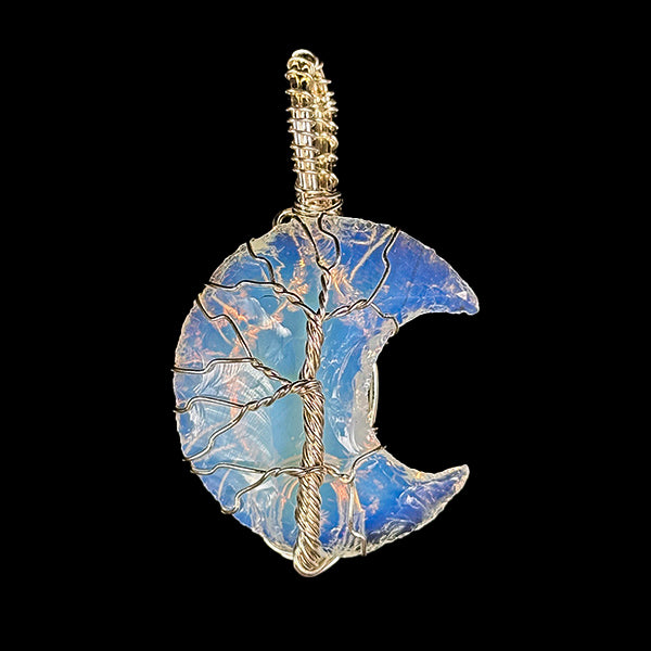 Opalite Crescent Moon Tree of Life Pendant.