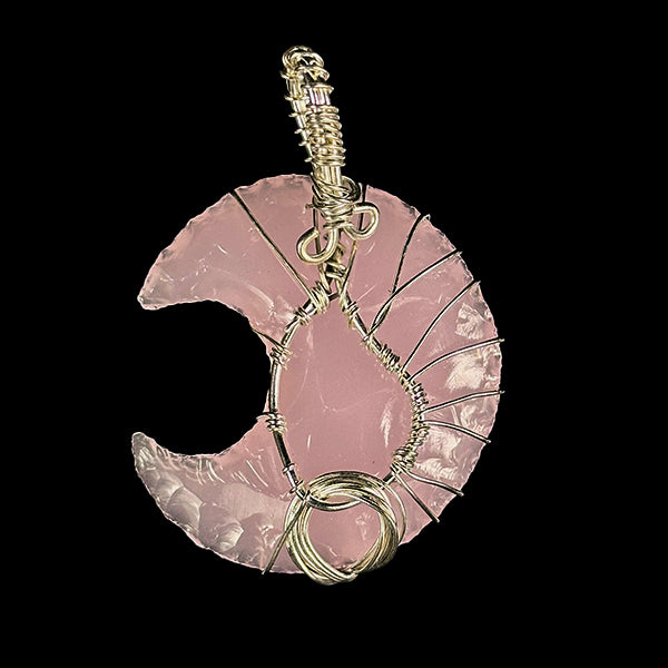 Rose Quartz Crescent Moon Tree of Life Pendant.