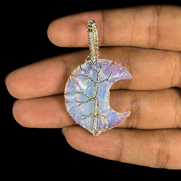 Opalite Crescent Moon Tree of Life Pendant.