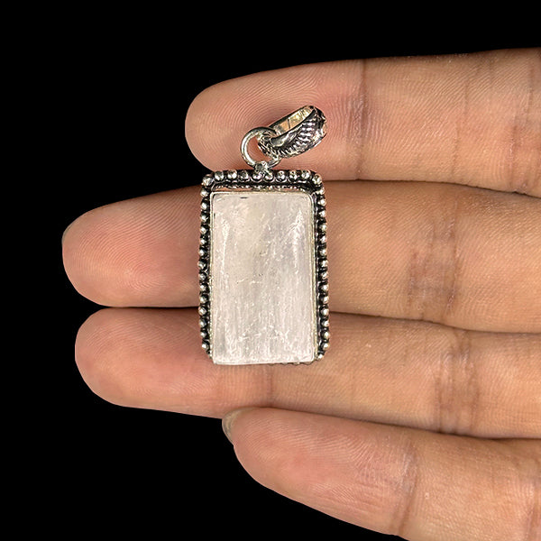 Natural Selenite Rectangle Pendant.