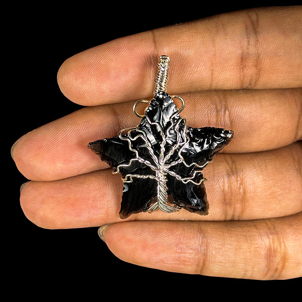 Black Obsidian Star Tree of Life Pendant.