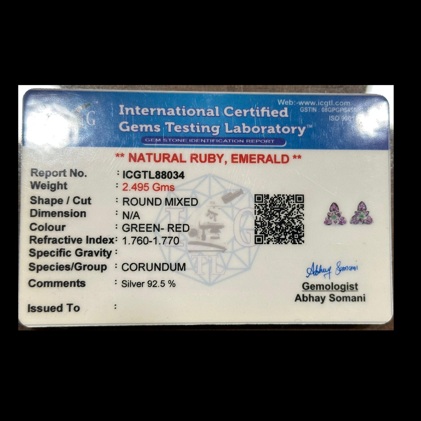 Ruby with Emrald Silver Base Earings