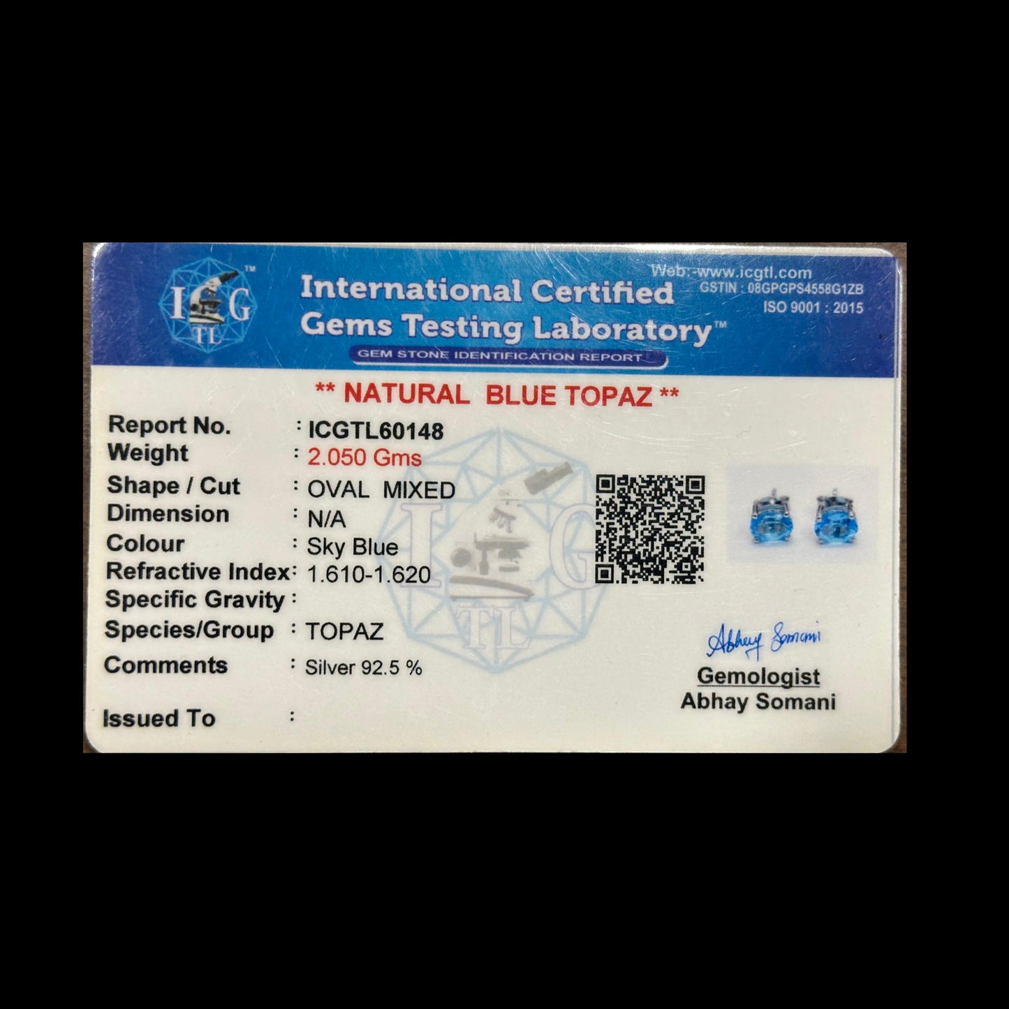 Blue Topaz Silver Base Earings