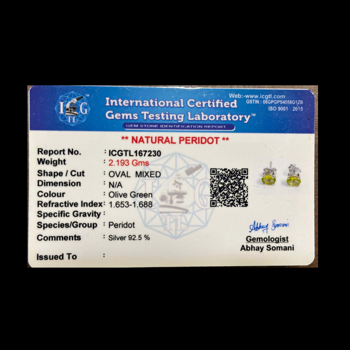 Peridot Silver Base Earings