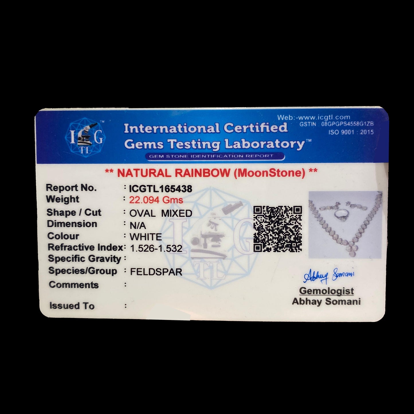 Moonstone set with Sterling Silver Rhodium Plated