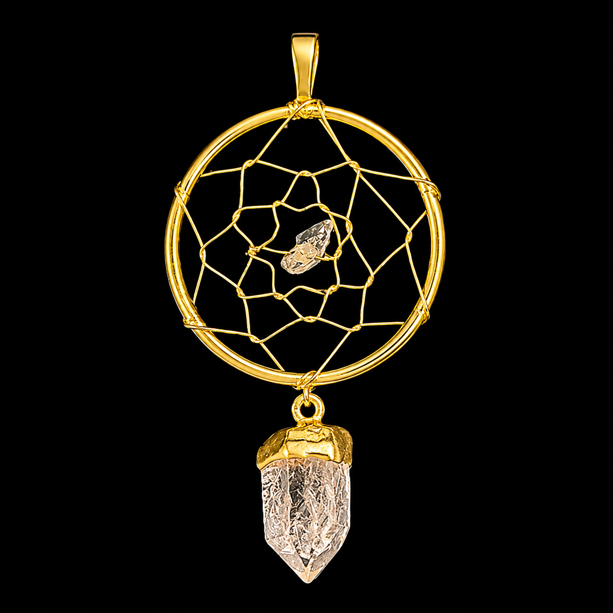 Natural Quartz Dreamcatcher Pendent Gold-Tone Pendent