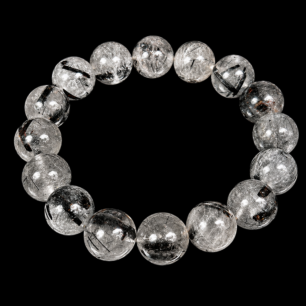 Quartz With Black Rutile Bracelet 12 MM.