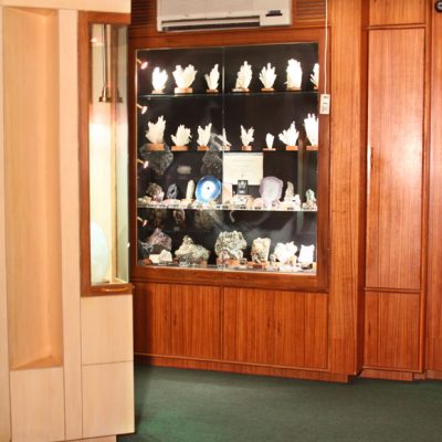 Beautifully designed display cases showcasing the Mineral & Zeolite wealth from India